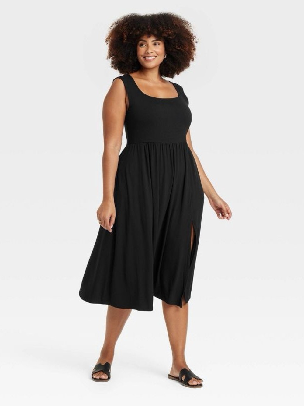 a new day Black Sleeveless Midi Dress with Scoop Neck and Side Slit